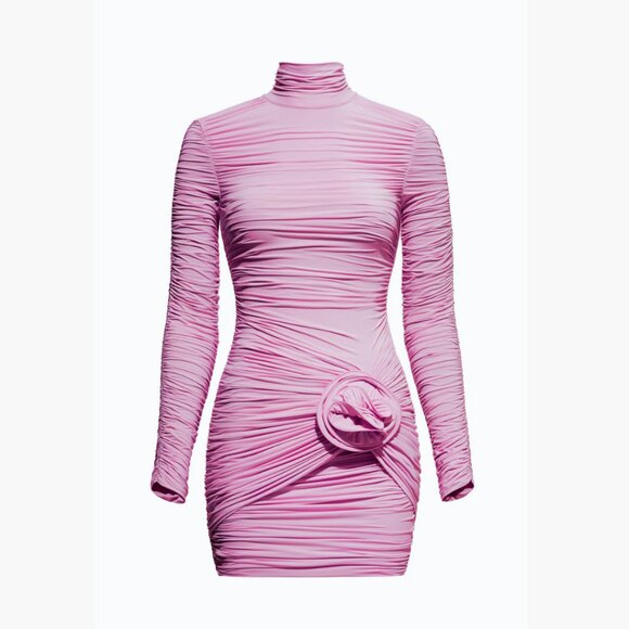 H&M Magda Butrym Bodycon Crepe Mini Dress Mock Neck Rose Appliqué Stretch Jersey - Picture 2 of 11